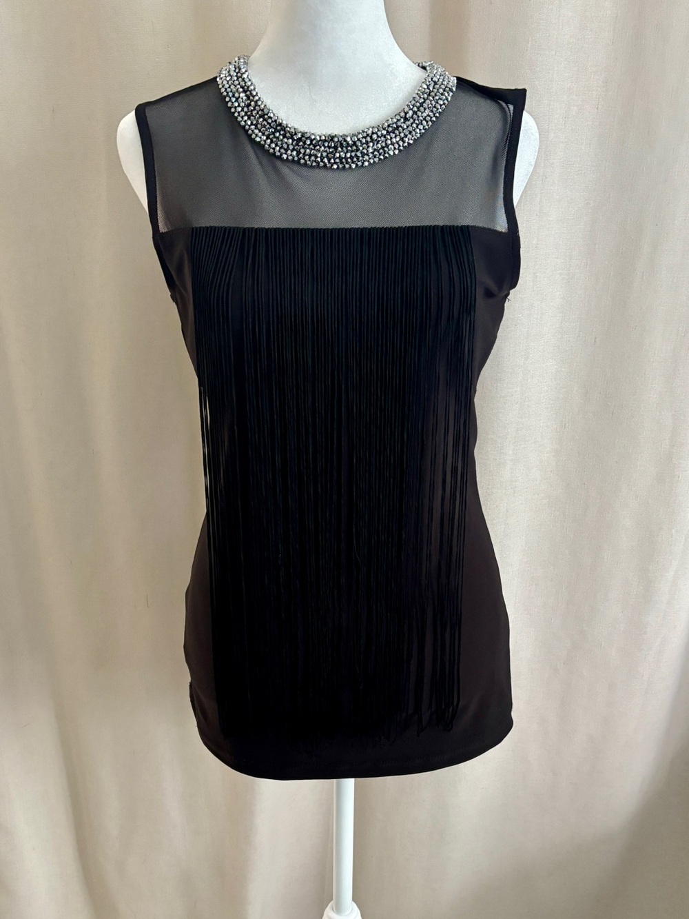 Frank Lyman Mesh Fringe Shell Top — Size 8